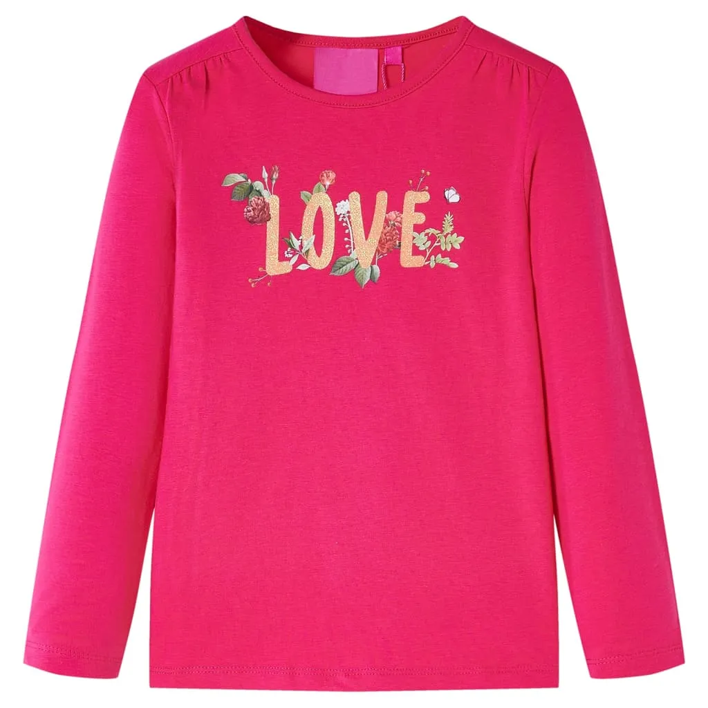 Maglietta da Bambina Maniche Lunghe Stampa Love Fucsia 116