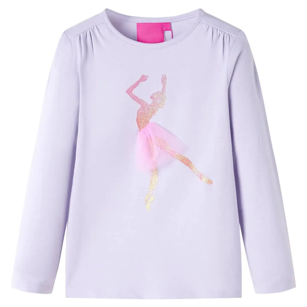 Maglietta da Bambina Maniche Lunghe Stampa Ballerina Lilla Chiaro 104