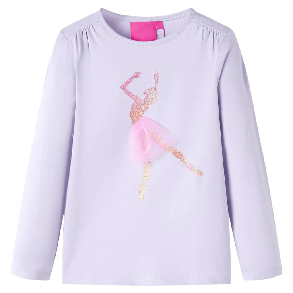 Maglietta da Bambina Maniche Lunghe Stampa Ballerina Lilla Chiaro 128