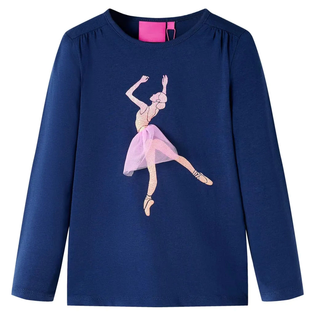 Maglietta da Bambina Maniche Lunghe con Stampa Ballerina Blu Marino 92