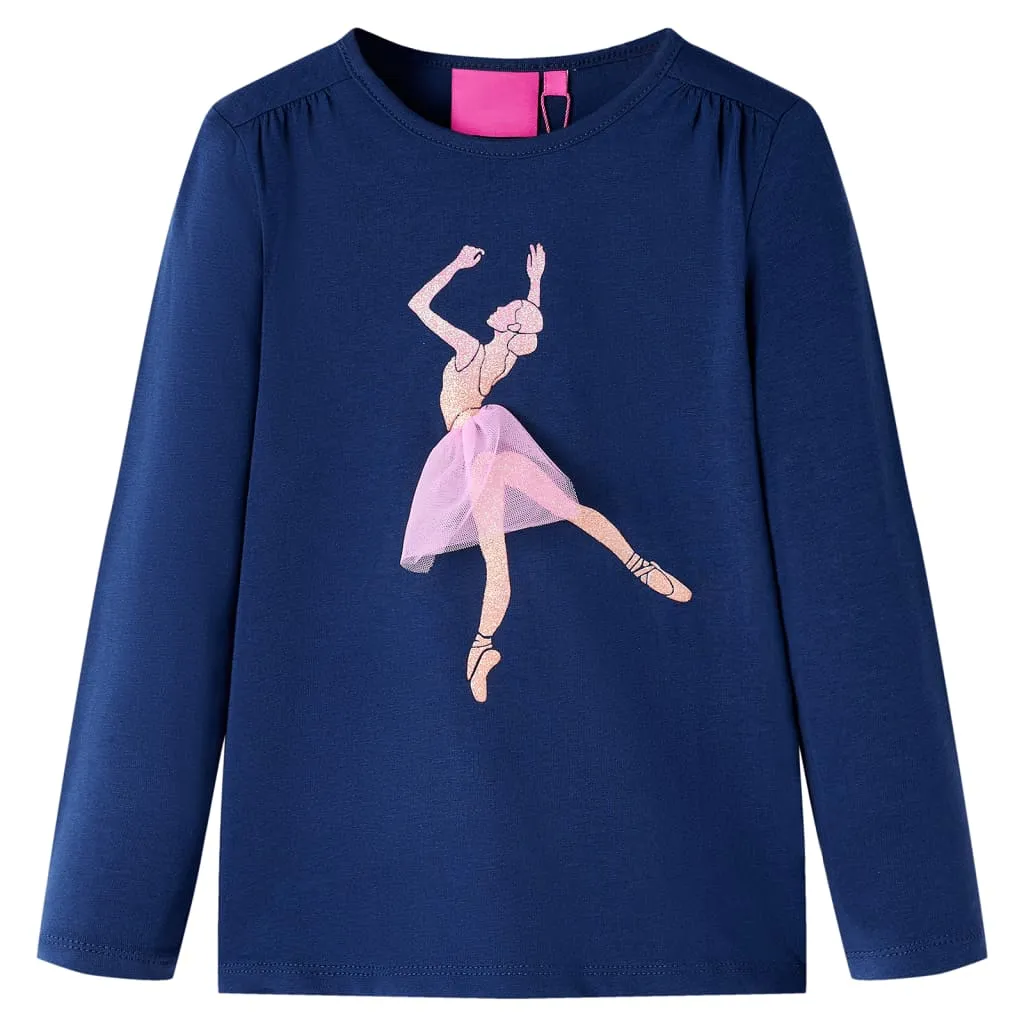 Maglietta da Bambina Maniche Lunghe Stampa Ballerina Blu Marino 128