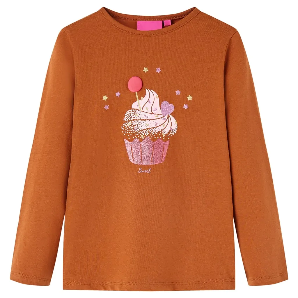 Maglietta per Bambini a Maniche Lunghe con Stampa Gelato Cognac 92