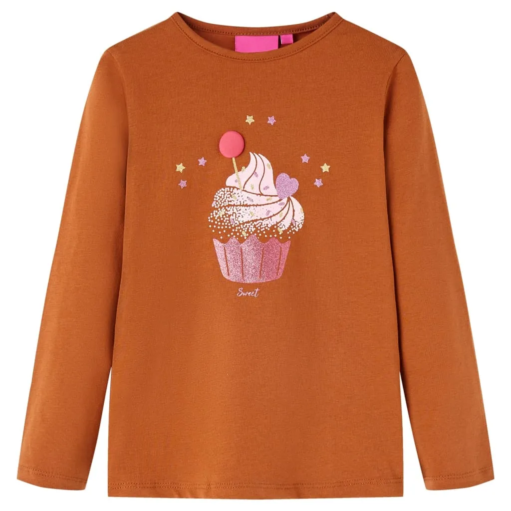 Maglietta per Bambini a Maniche Lunghe con Stampa Gelato Cognac 104