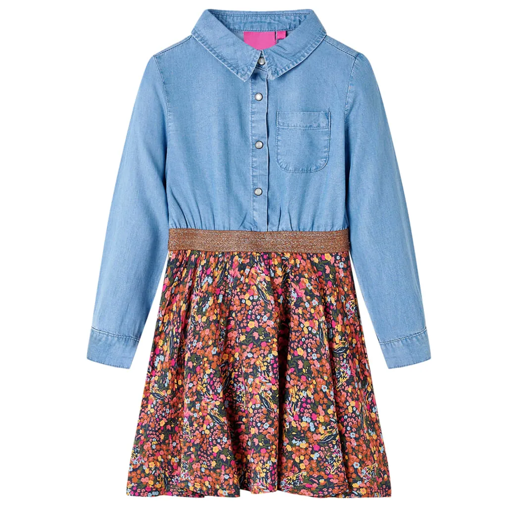 Abito da Bambina a Maniche Lunghe Blu Marino e Blu Denim 128