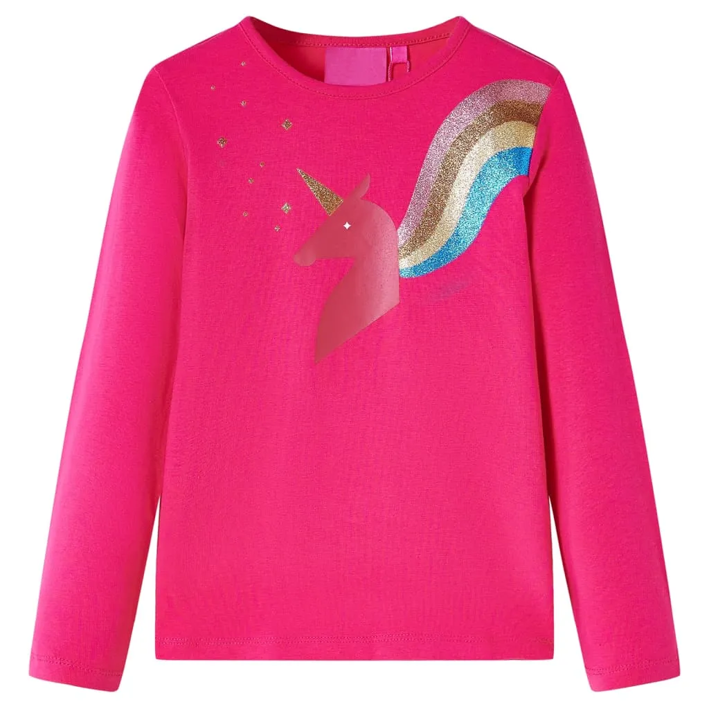 Maglietta da Bambina a Maniche Lunghe con Design Unicorno Fucsia 104