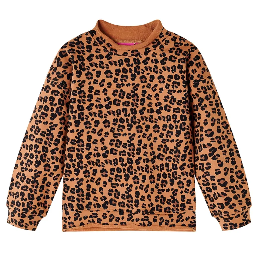 Felpa da Bambina con Stampa Leopardata Cognac Chiaro 116