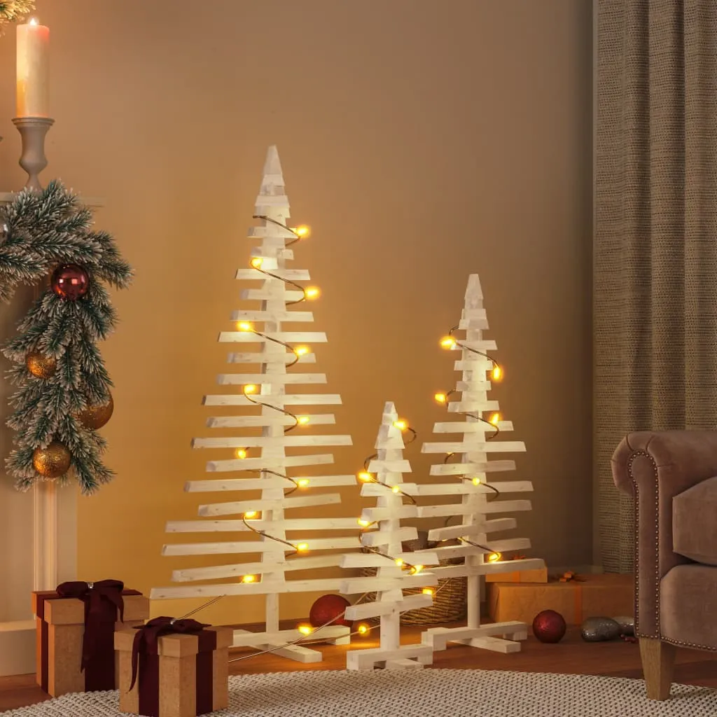 vidaXL Alberi di Natale Decorativi in Legno 3pz Legno Massello di Pino