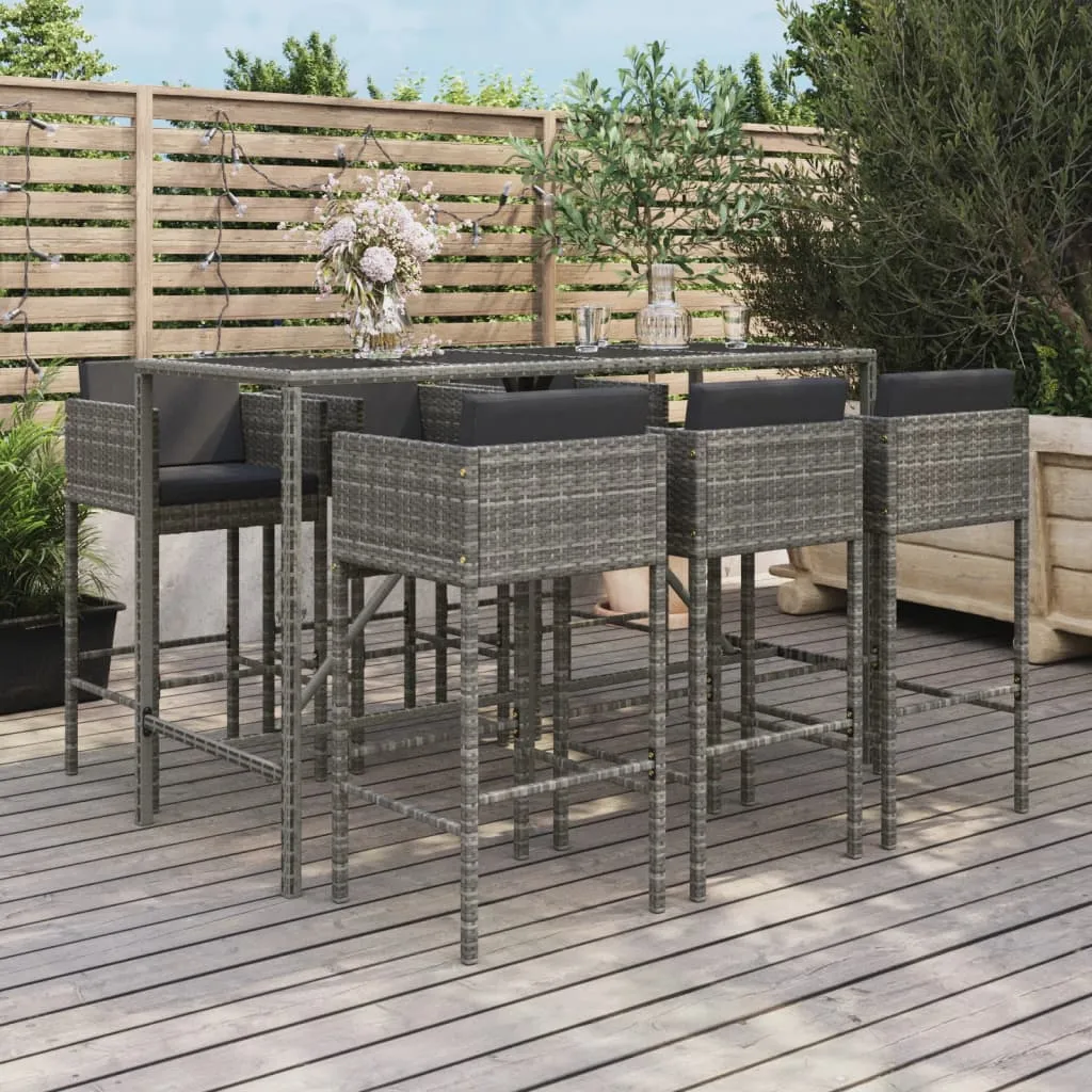 vidaXL Set Bar da Giardino 7 pz con Cuscini in Polyrattan Grigio