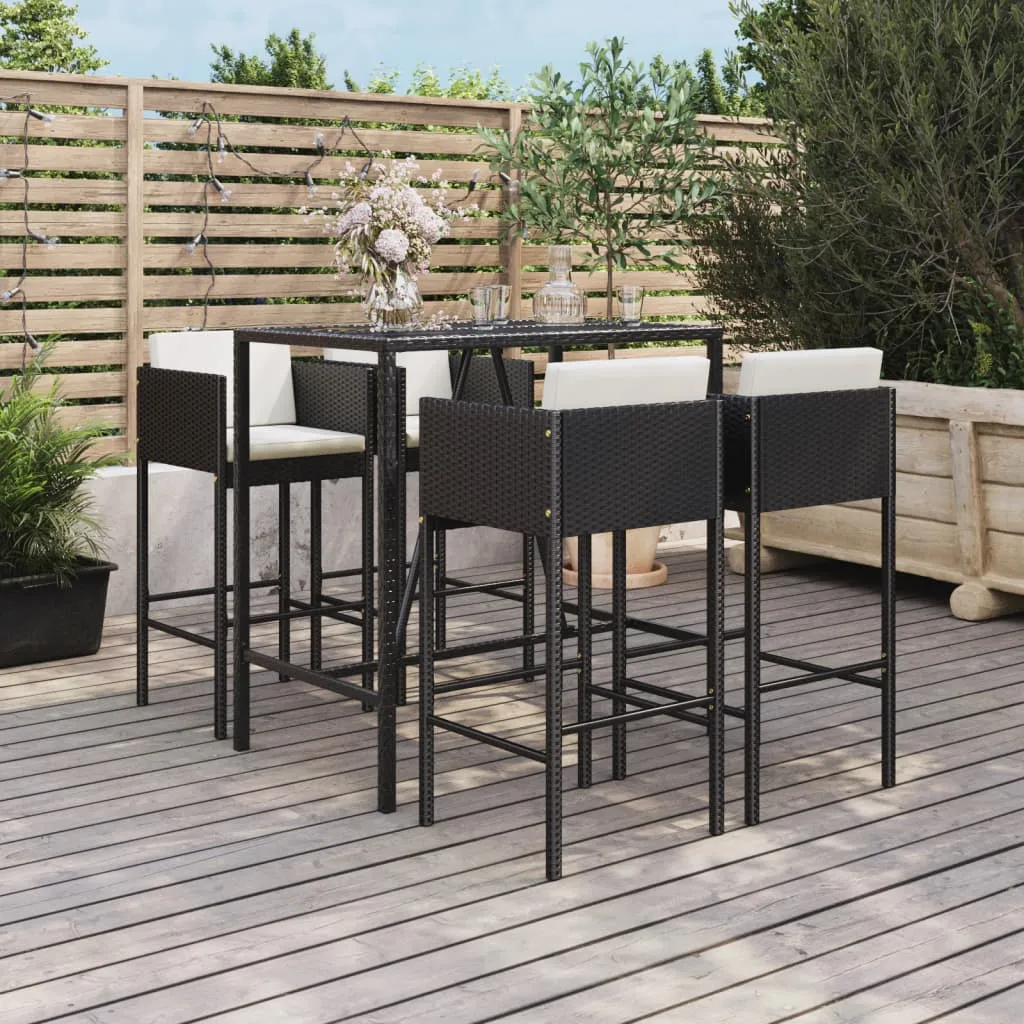 vidaXL Set Bar da Giardino 5 pz con Cuscini in Polyrattan Nero