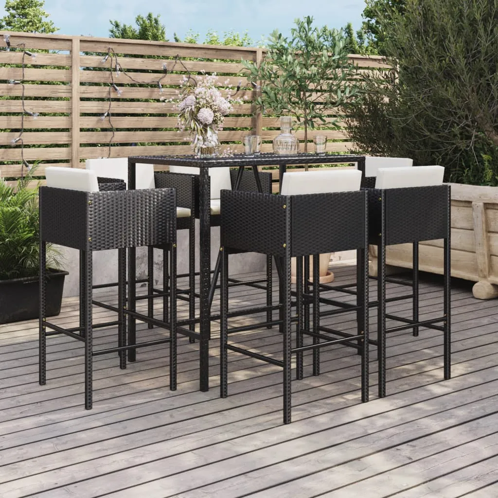 vidaXL Set Bar da Giardino 7 pz con Cuscini in Polyrattan Nero