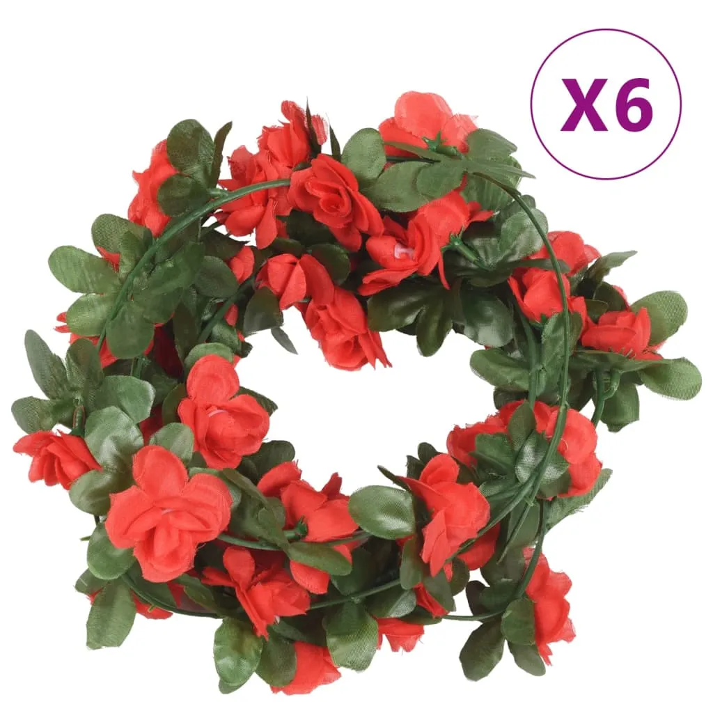 vidaXL Ghirlande Fiori Artificiali 6 pz Rosso Primaverile 250cm