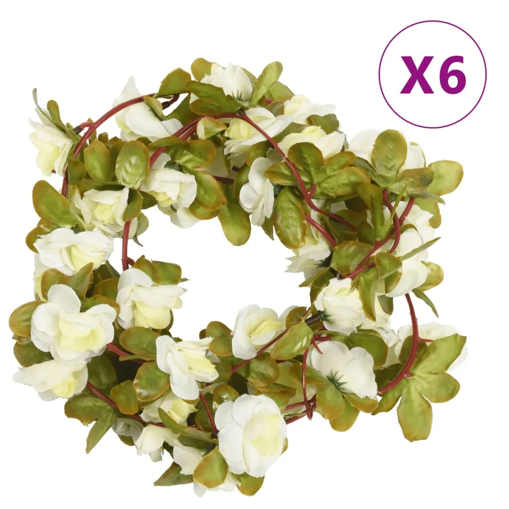 vidaXL Ghirlande Fiori Artificiali 6 pz Bianco 250cm