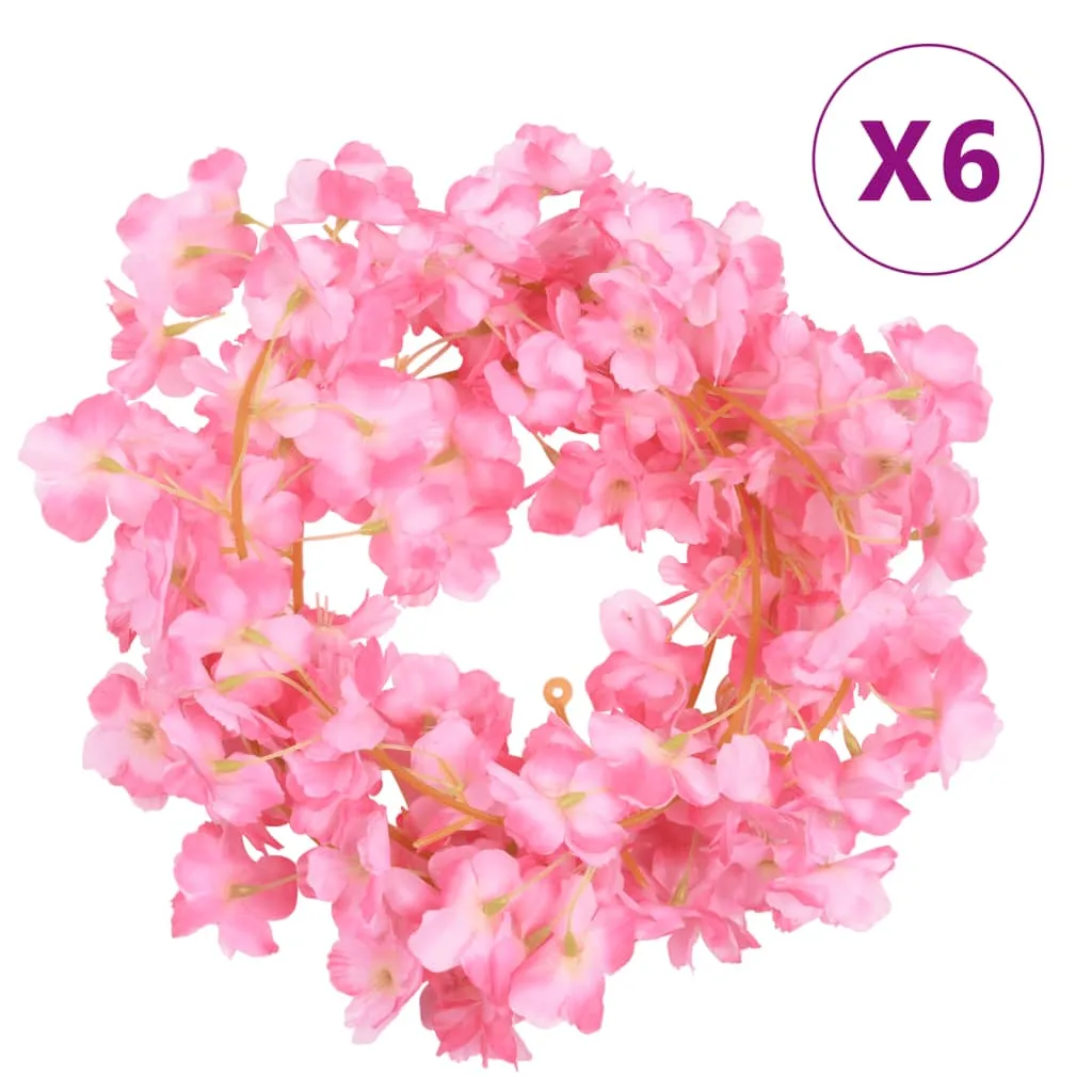 vidaXL Ghirlande Fiori Artificiali 6 pz Rosa Scuro 180cm