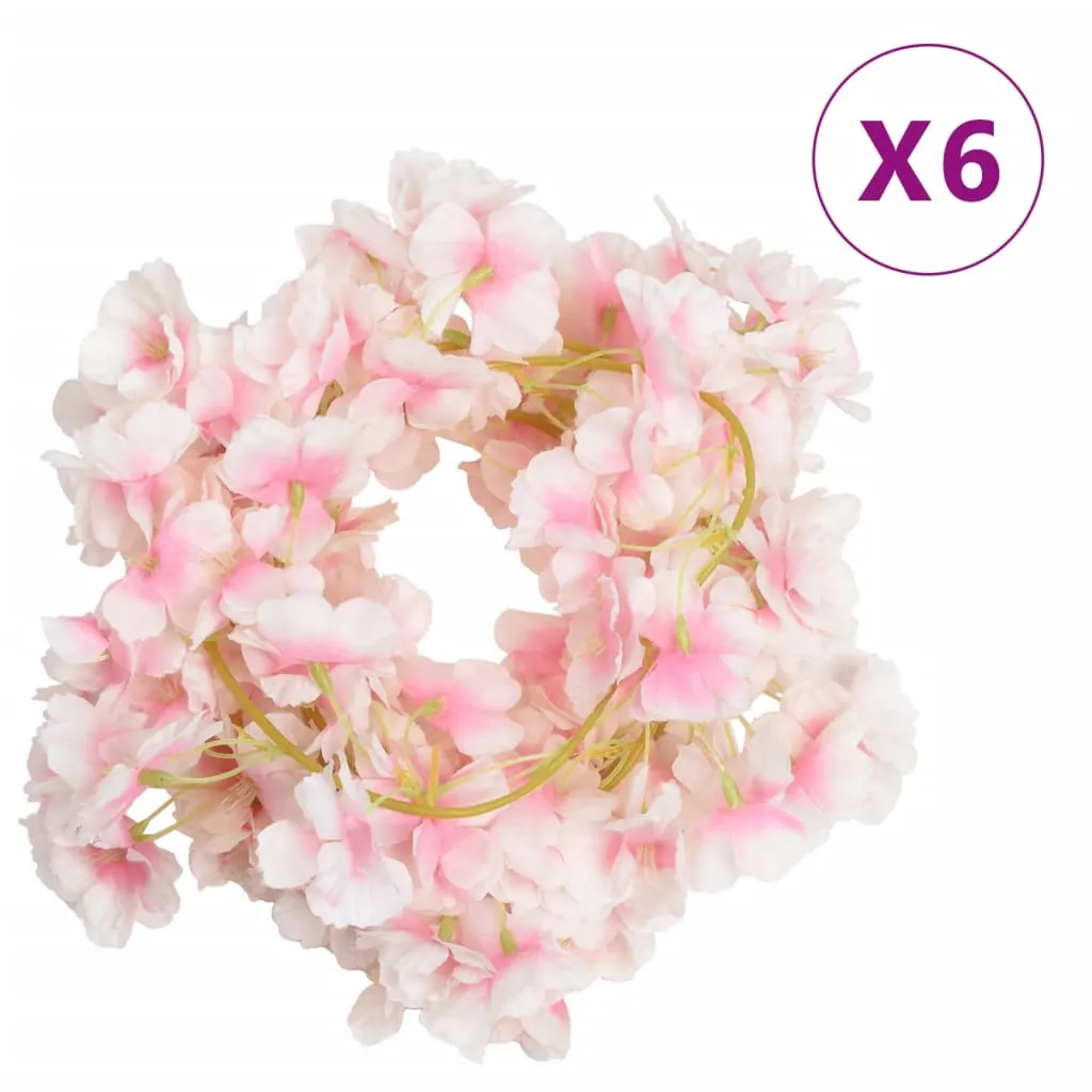 vidaXL Ghirlande Fiori Artificiali 6 pz Rosa Chiaro 180cm