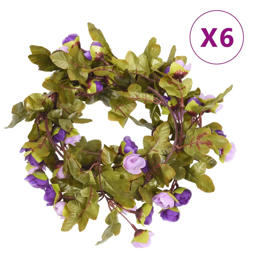 vidaXL Ghirlande Fiori Artificiali 6 pz Viola Chiaro 215cm