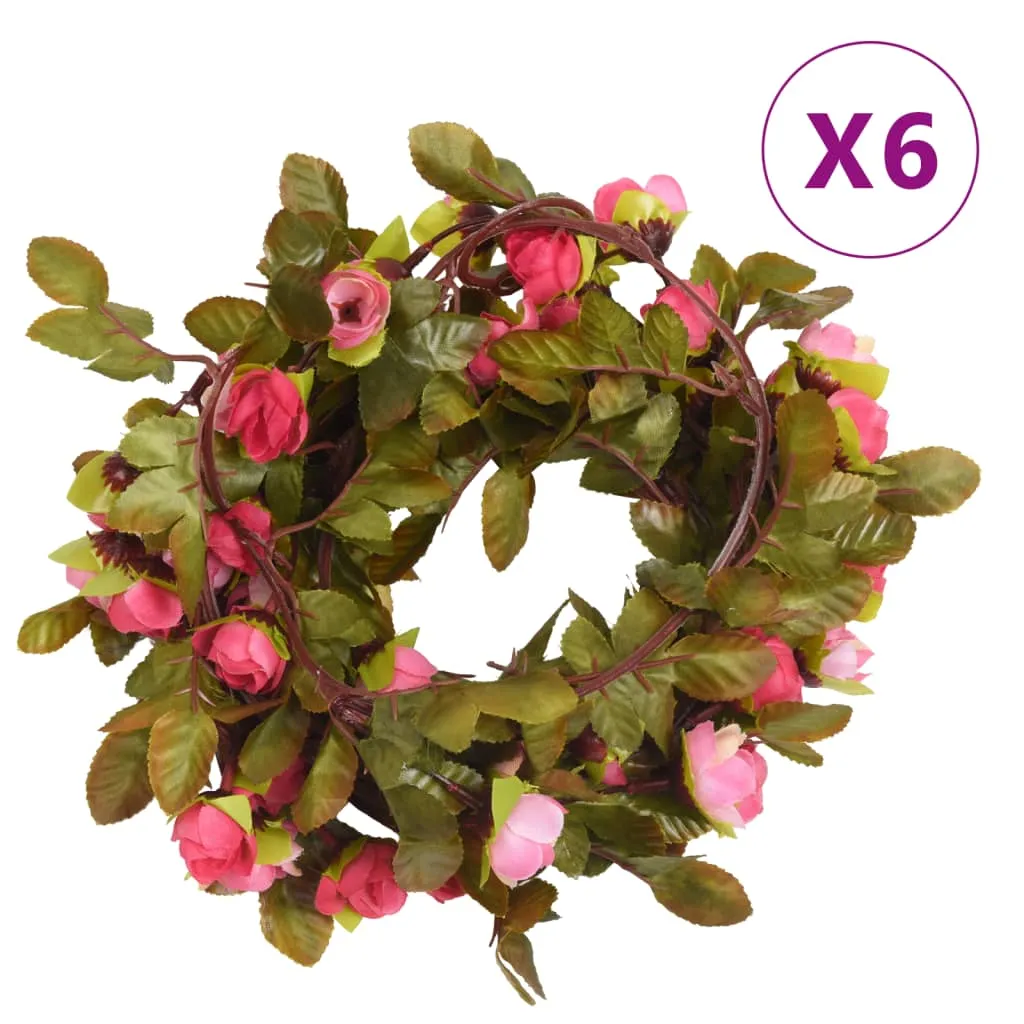 vidaXL Ghirlande Fiori Artificiali 6 pz Rosato 215cm