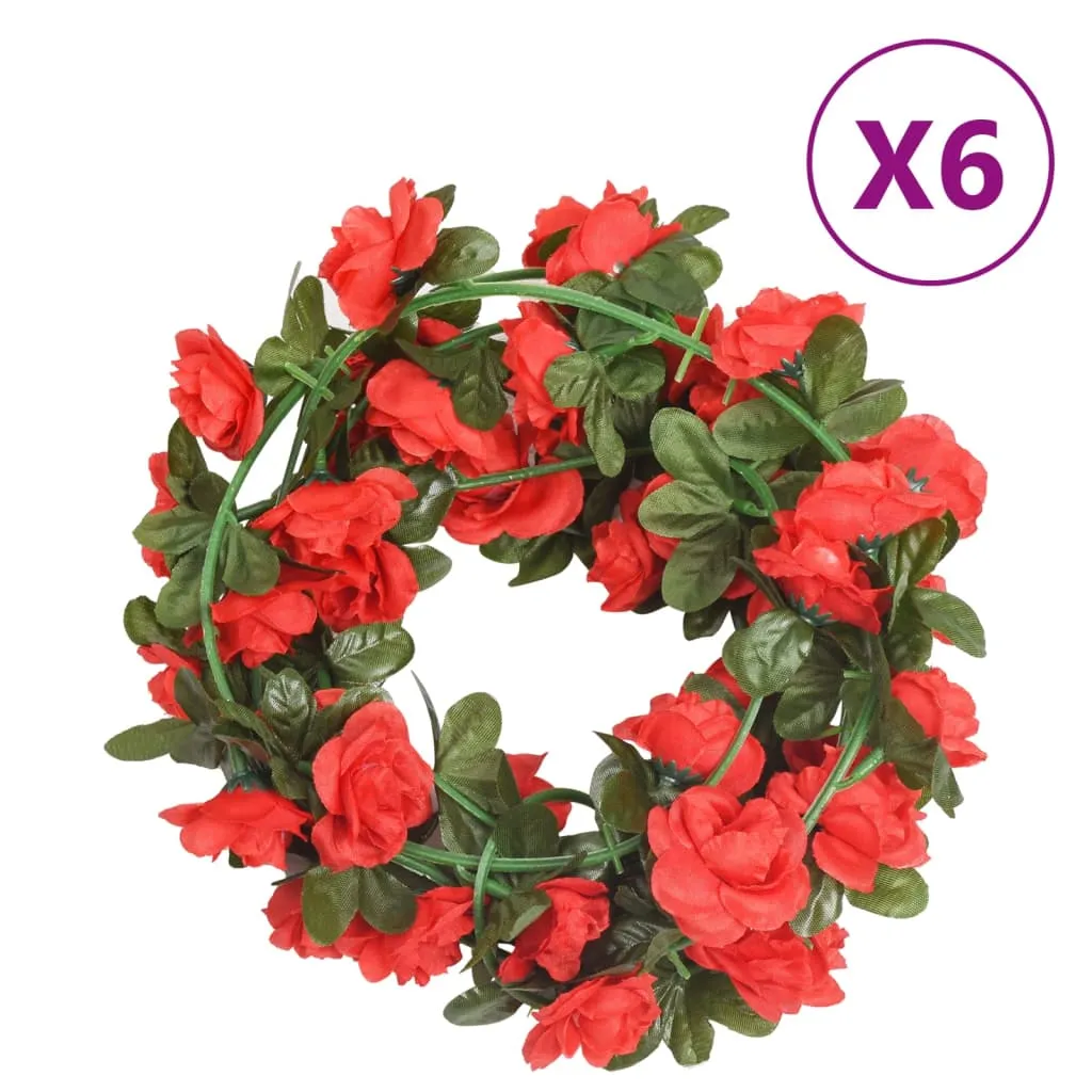 vidaXL Ghirlande Fiori Artificiali 6 pz Rosso 240cm