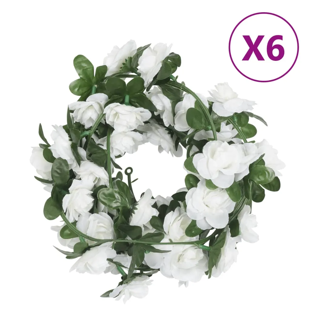 vidaXL Ghirlande Fiori Artificiali 6 pz Bianco 240cm