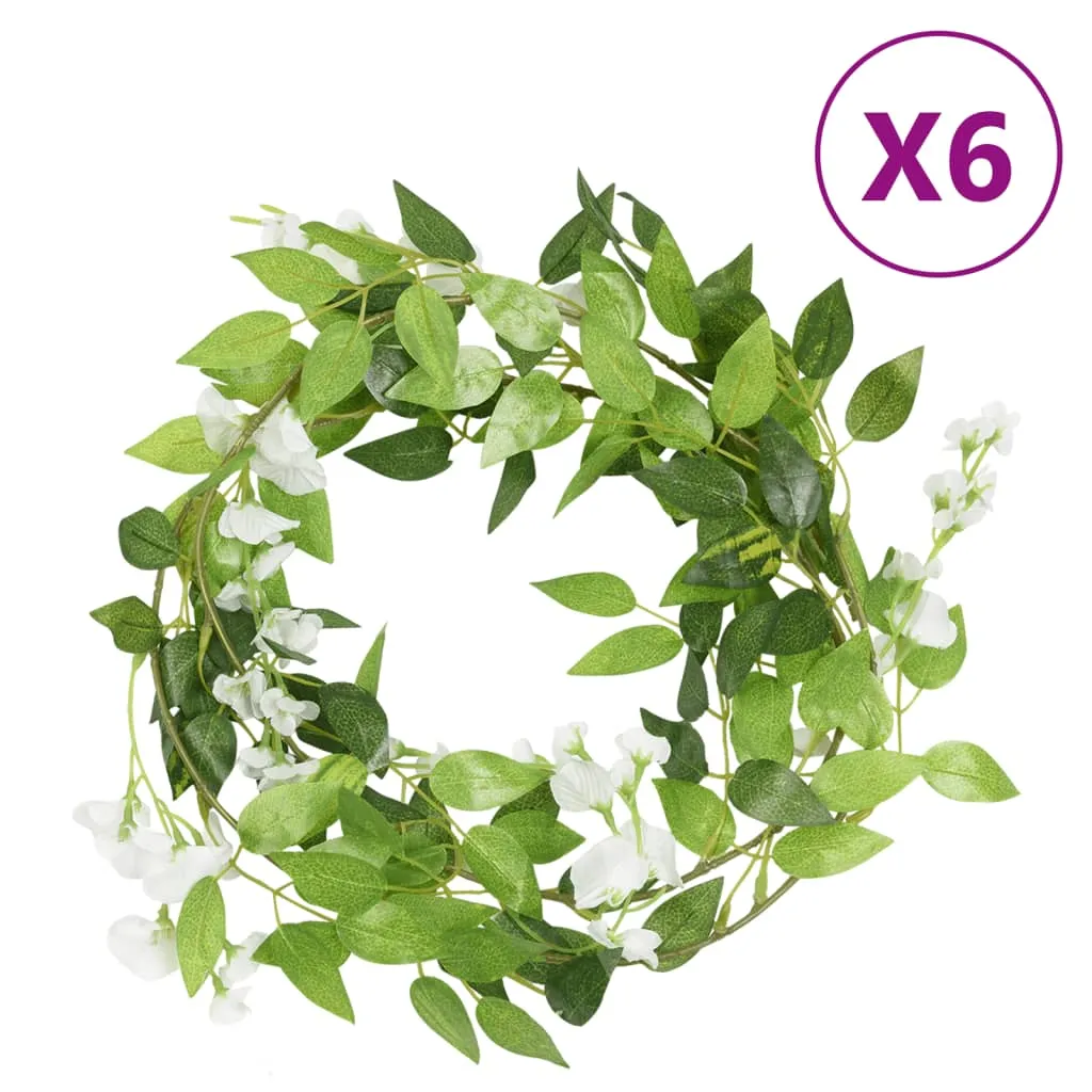 vidaXL Ghirlande Fiori Artificiali 6 pz Bianco 200cm