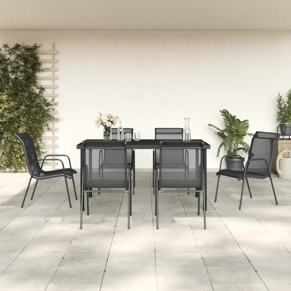 vidaXL Set da Pranzo da Giardino 7 pz Nero in Acciaio e Textilene