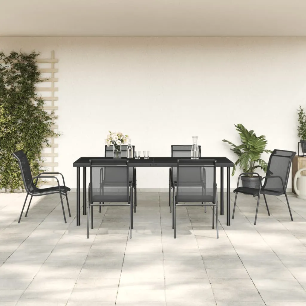 vidaXL Set da Pranzo da Giardino 7 pz Nero in Acciaio e Textilene