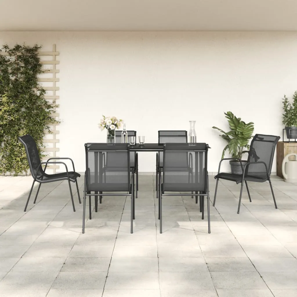 vidaXL Set da Pranzo da Giardino 7 pz Nero in Acciaio e Textilene