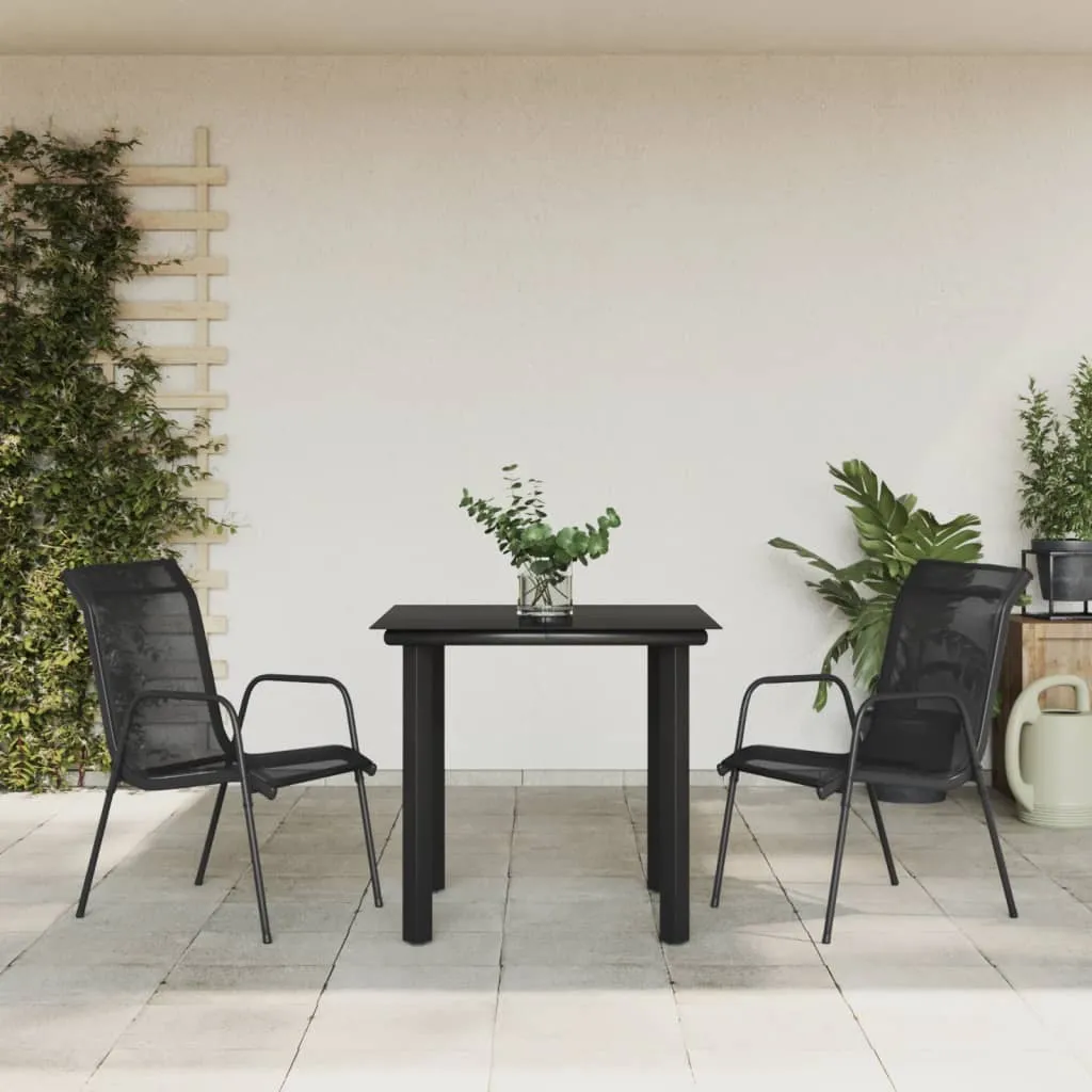 vidaXL Set da Pranzo da Giardino 3 pz Nero in Acciaio e Textilene