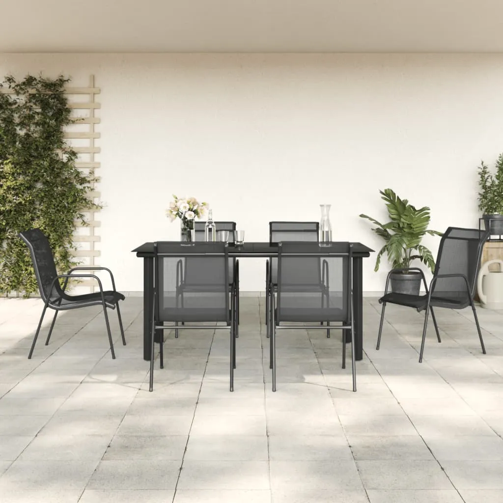 vidaXL Set da Pranzo da Giardino 7 pz Nero in Acciaio e Textilene