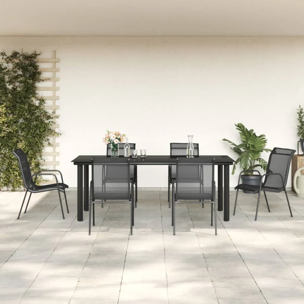 vidaXL Set da Pranzo da Giardino 7 pz Nero in Acciaio e Textilene