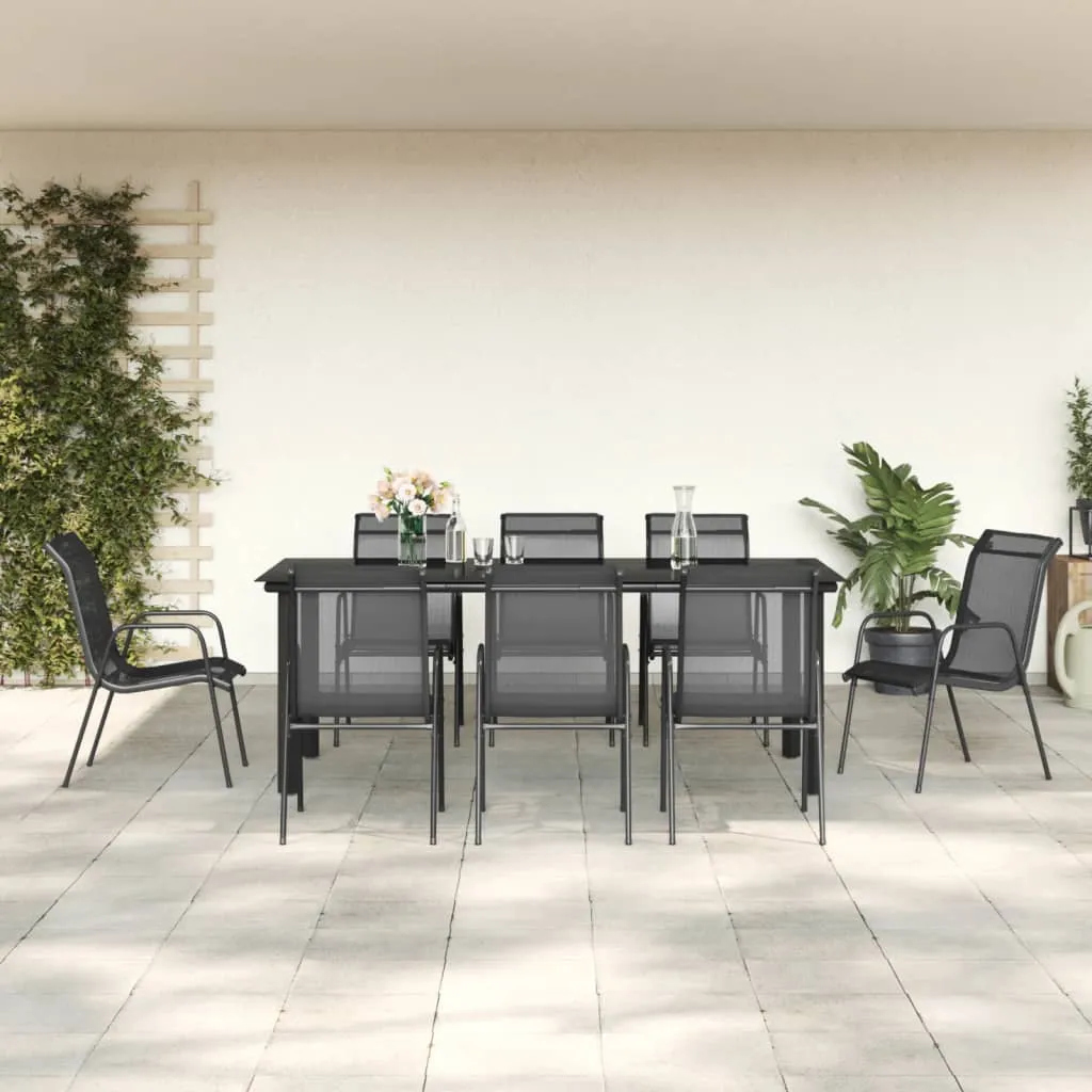 vidaXL Set da Pranzo da Giardino 9 pz Nero in Acciaio e Textilene