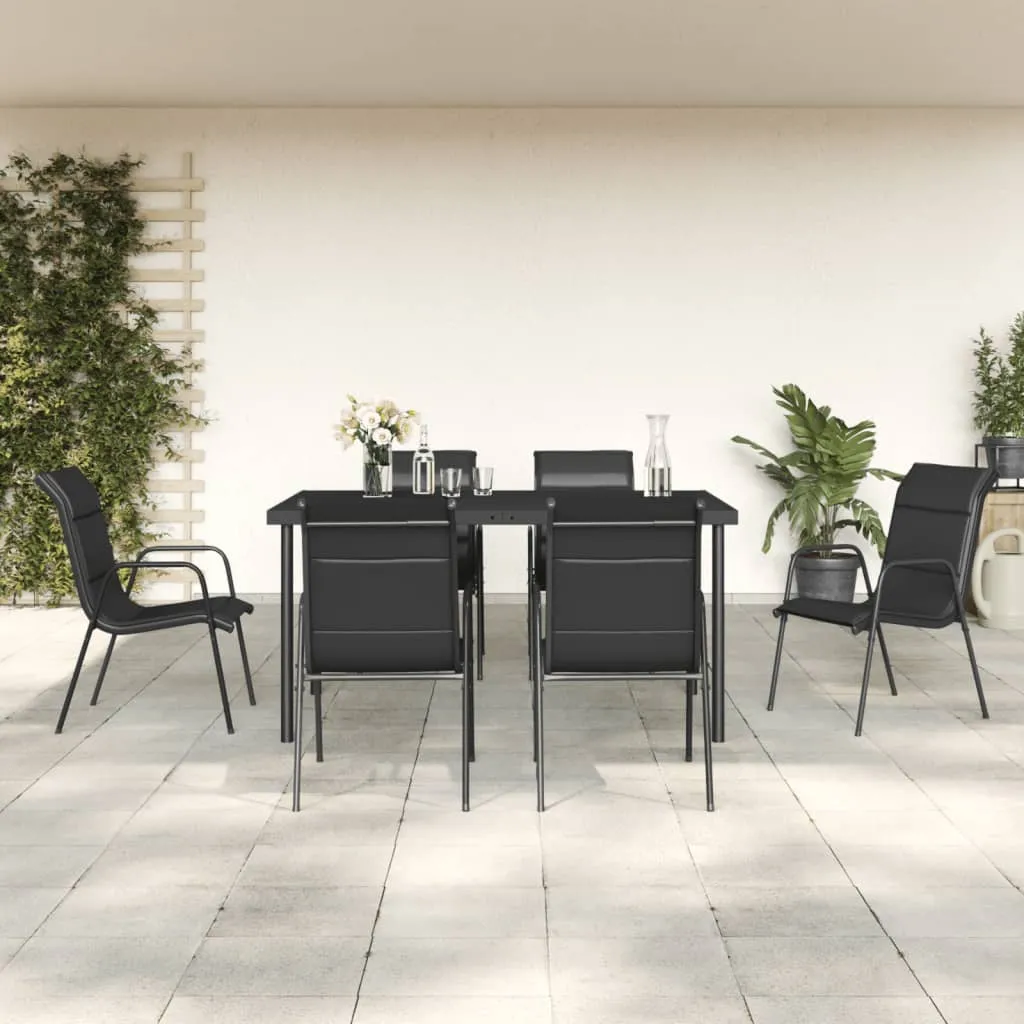 vidaXL Set da Pranzo da Giardino 7 pz Nero in Acciaio e Textilene