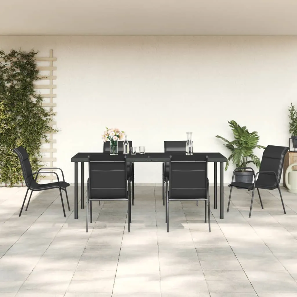 vidaXL Set da Pranzo da Giardino 7 pz Nero in Acciaio e Textilene