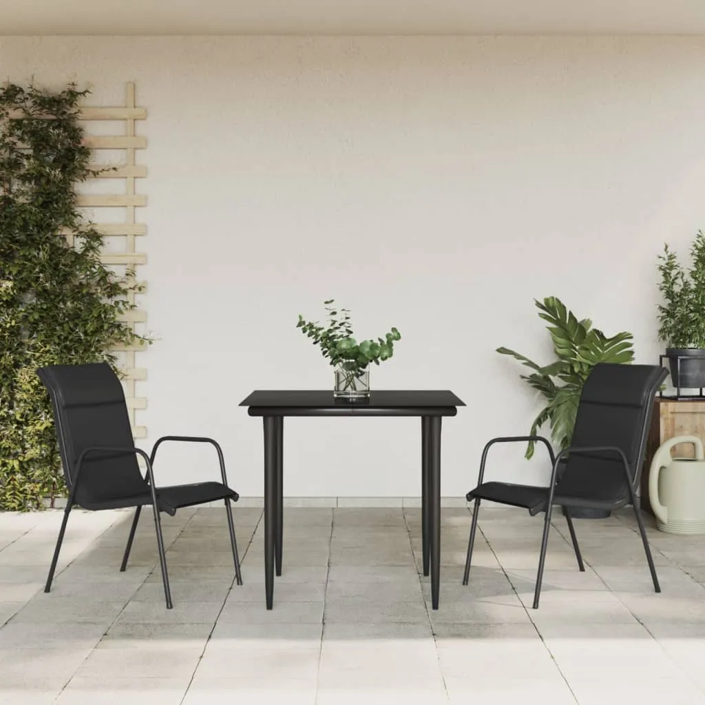 vidaXL Set da Pranzo da Giardino 3 pz Nero in Acciaio e Textilene