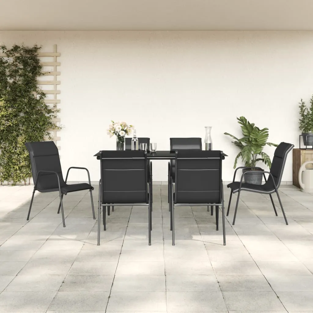 vidaXL Set da Pranzo da Giardino 7 pz Nero in Acciaio e Textilene