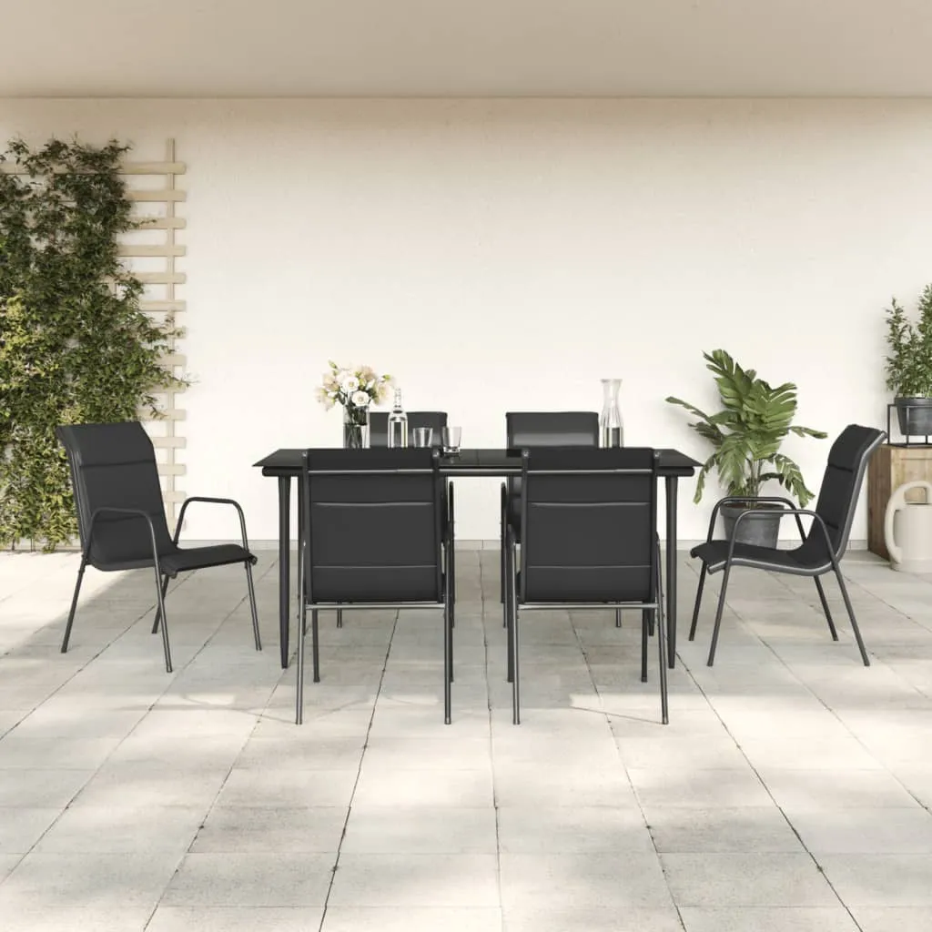 vidaXL Set da Pranzo da Giardino 7 pz Nero in Acciaio e Textilene