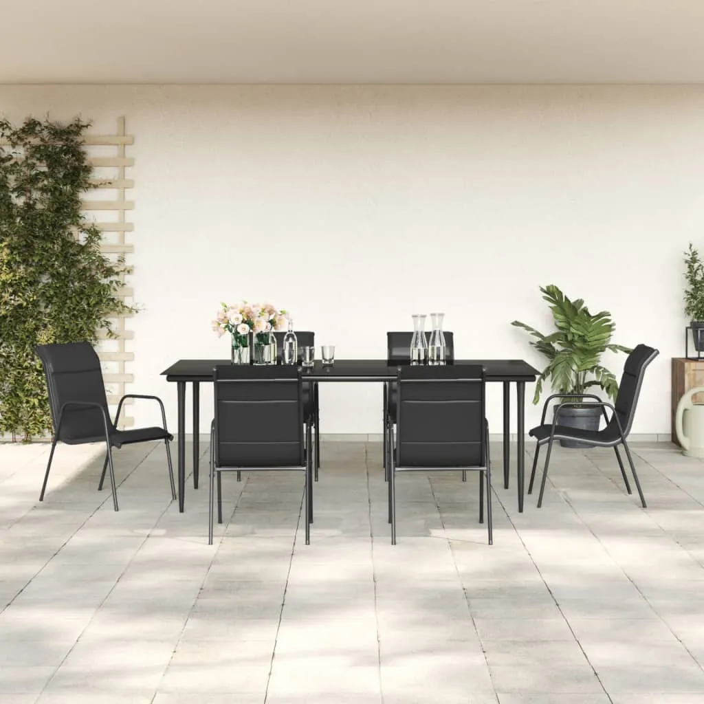 vidaXL Set da Pranzo da Giardino 7 pz Nero in Acciaio e Textilene