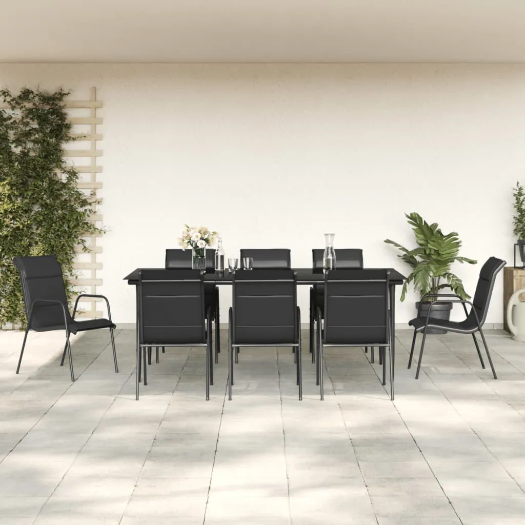 vidaXL Set da Pranzo da Giardino 9 pz Nero in Acciaio e Textilene