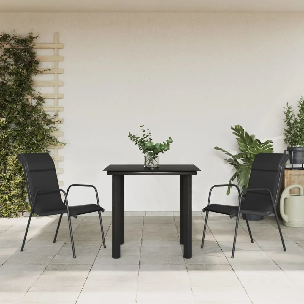 vidaXL Set da Pranzo da Giardino 3 pz Nero in Acciaio e Textilene