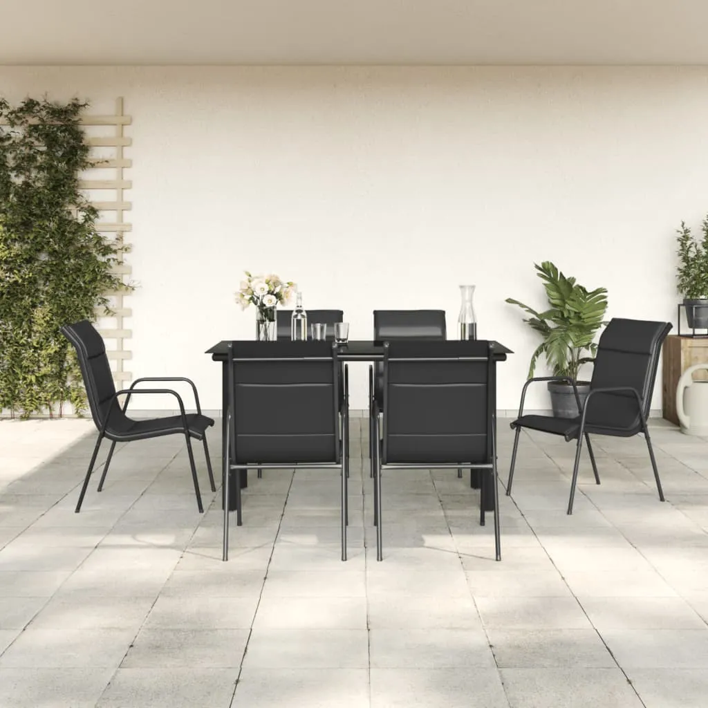 vidaXL Set da Pranzo da Giardino 7 pz Nero in Acciaio e Textilene