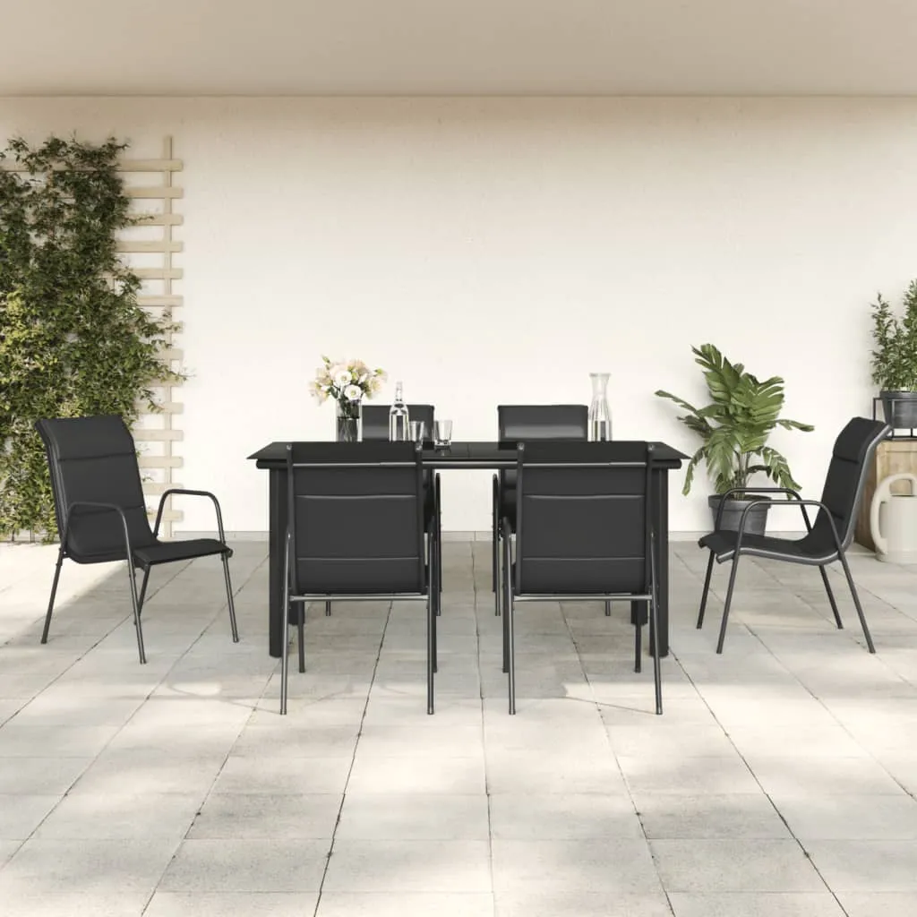 vidaXL Set da Pranzo da Giardino 7 pz Nero in Acciaio e Textilene