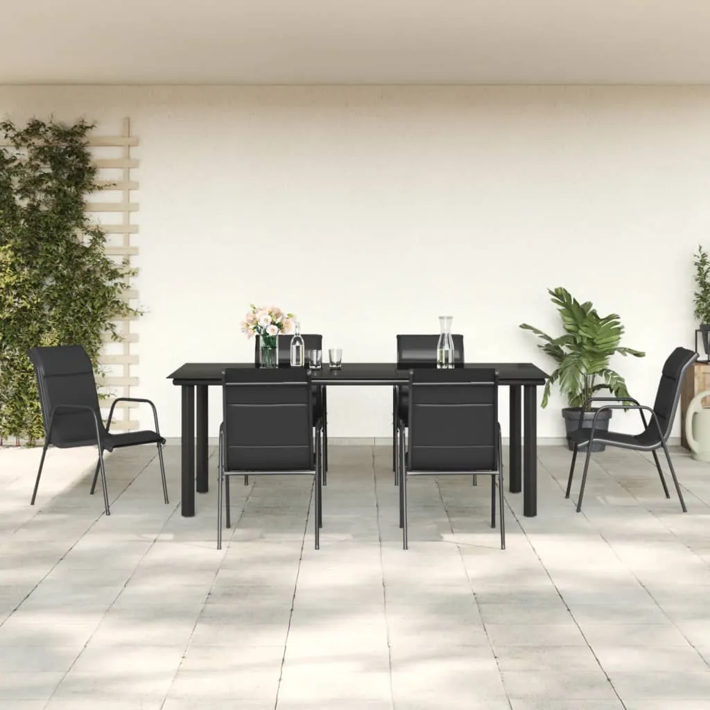 vidaXL Set da Pranzo da Giardino 7 pz Nero in Acciaio e Textilene