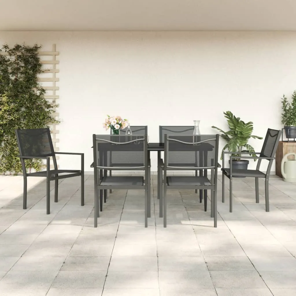 vidaXL Set da Pranzo da Giardino 7 pz Nero in Acciaio e Textilene