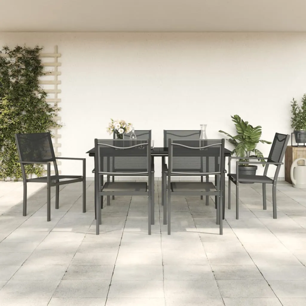 vidaXL Set da Pranzo da Giardino 7 pz Nero in Acciaio e Textilene