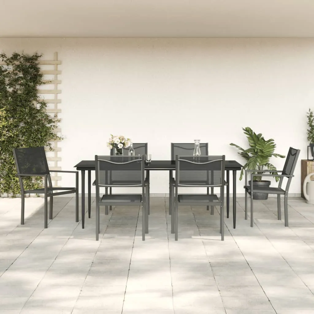 vidaXL Set da Pranzo da Giardino 7 pz Nero in Acciaio e Textilene