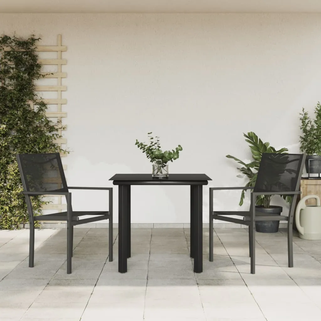 vidaXL Set da Pranzo da Giardino 3 pz Nero in Acciaio e Textilene