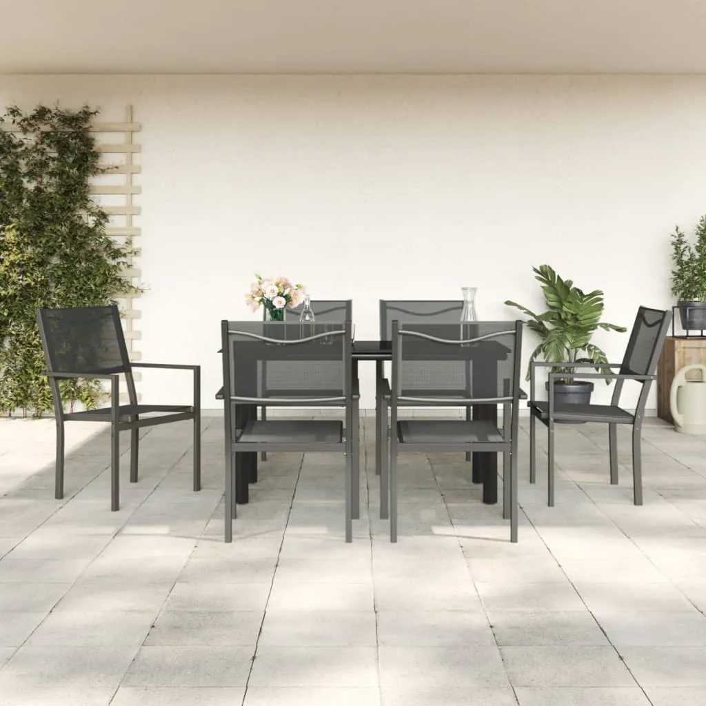 vidaXL Set da Pranzo da Giardino 7 pz Nero in Acciaio e Textilene