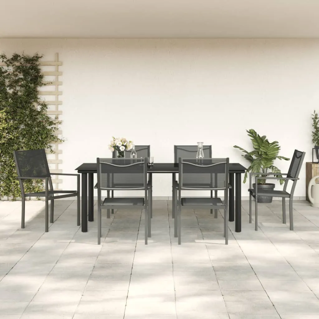 vidaXL Set da Pranzo da Giardino 7 pz Nero in Acciaio e Textilene