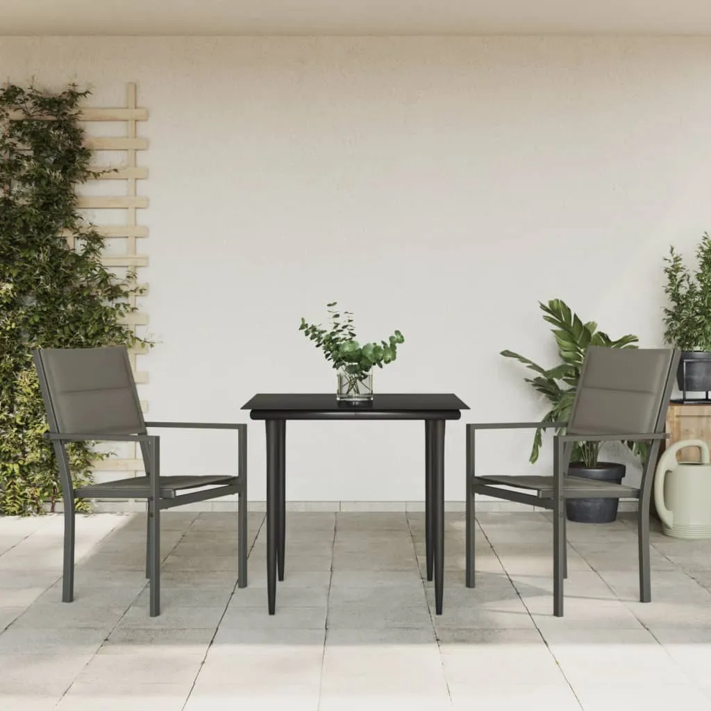 vidaXL Set da Pranzo da Giardino 3 pz Nero in Acciaio e Textilene