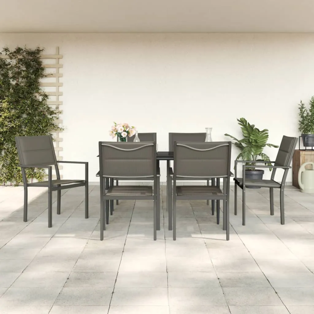 vidaXL Set da Pranzo da Giardino 7 pz Nero in Acciaio e Textilene