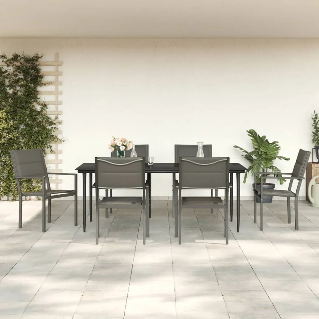 vidaXL Set da Pranzo da Giardino 7 pz Nero in Acciaio e Textilene